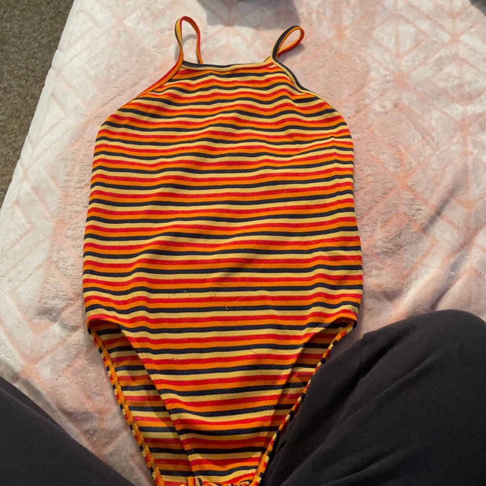 stripped onesie with back open